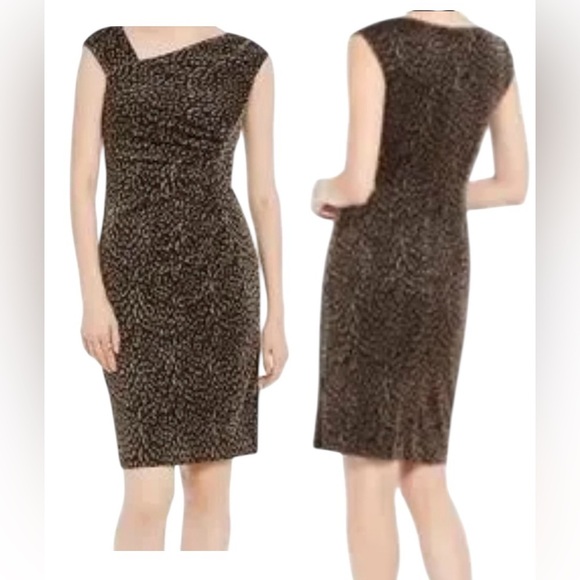 Vince Camuto Dresses & Skirts - Vince Camuto Black and Gold Ruched Asymmetrical Sheath Dress
